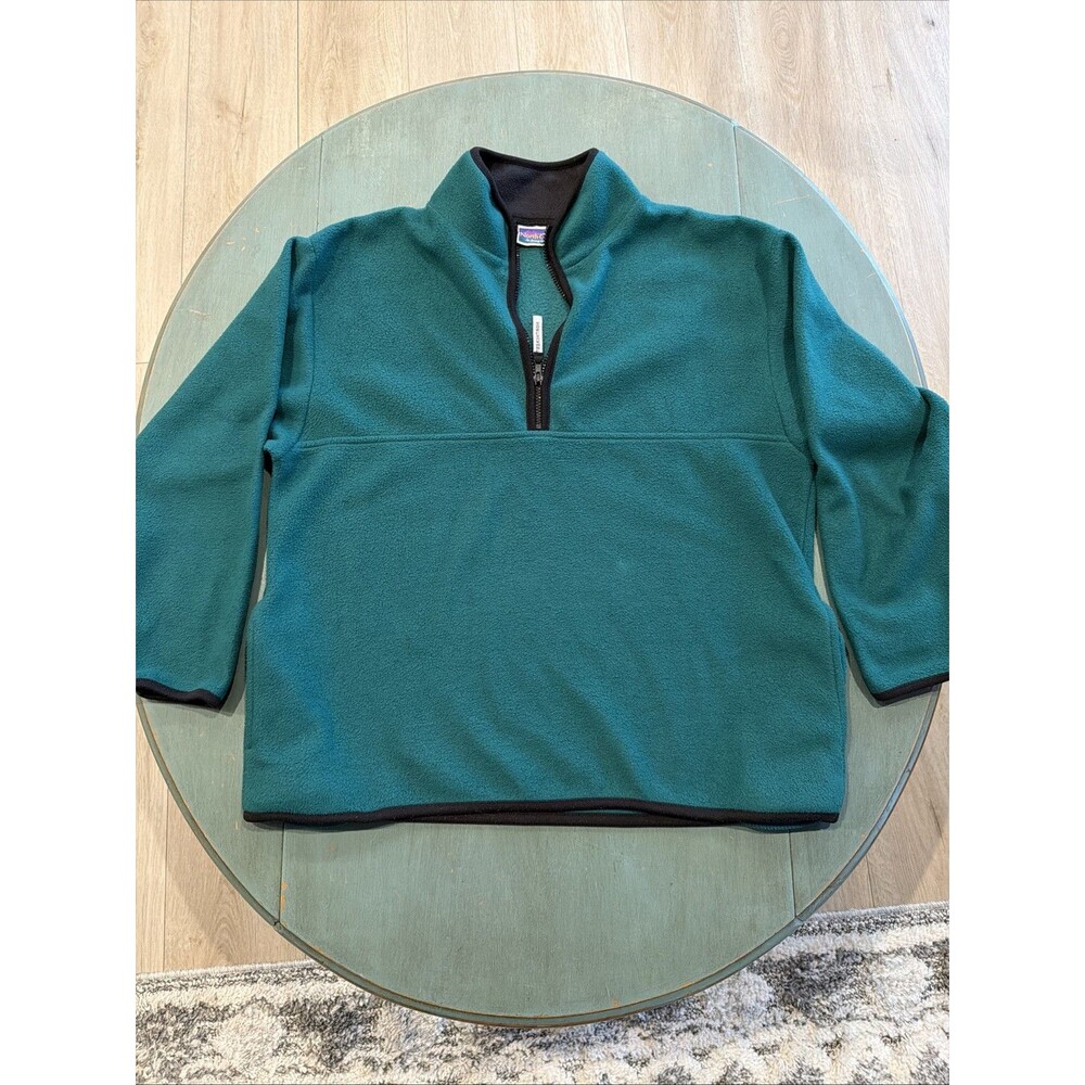 Vintage North Crest Fleece Pullover 1/4 Zip Jacket Teal Green Youth Medium 10 12